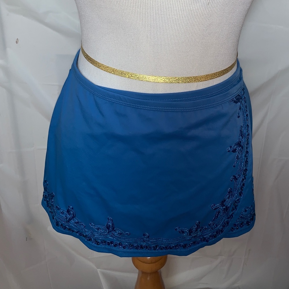 Blue Embroidered Swim Skirt